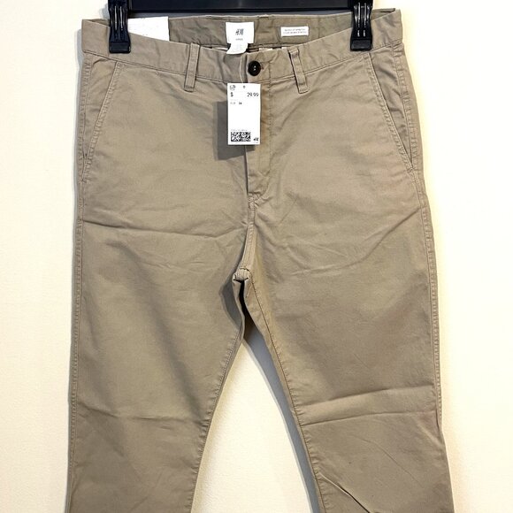 H&M L.O.G.G. Beige Skinny Fit Stretch Pants Men's Size 34 NWT - Picture 1 of 9